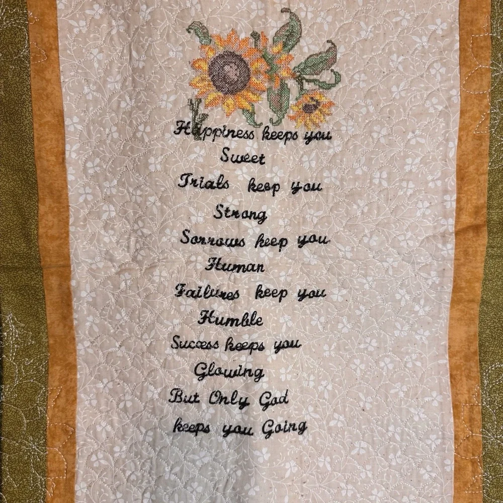 Vintage Quilt Hanging With Christian Saying Handmade Floral Embroidery 27 X‎ 22